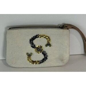 Anthropologie Miss Albright Monogram Initial Beaded Wristlet Purse S